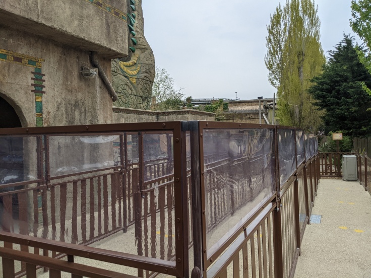 Plastic barriers in the queue line for Croc Drop at Chessington