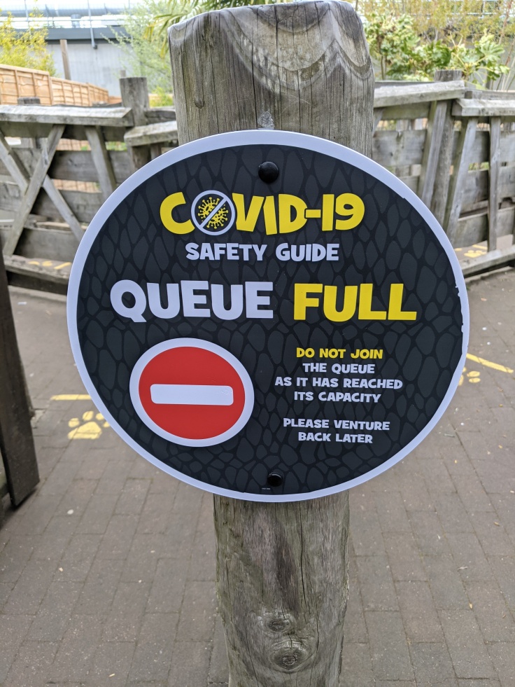 A sign at the entrance to a queue line at Chessington asking guests not to join if queue has reached capacity